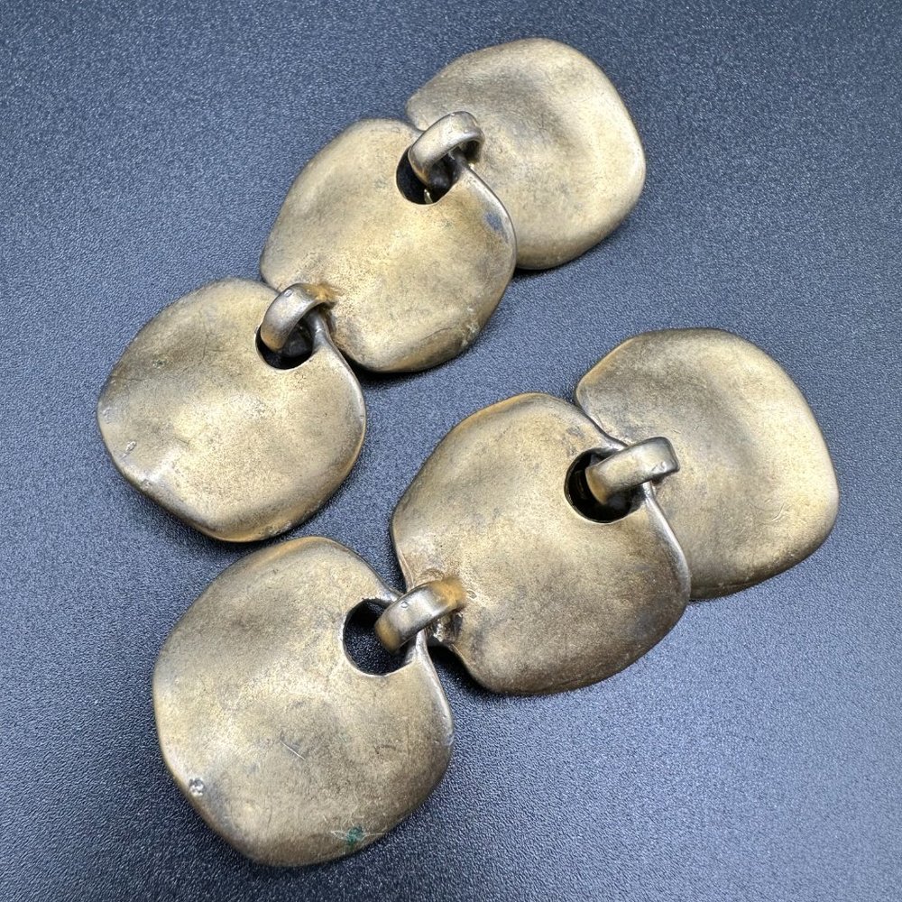 Vintage gold tone frosted Long Wavy Drop Clip on Earrings